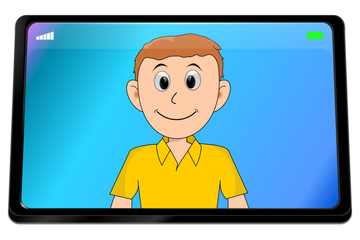 Young man using video chat on Tablet computer - 3D illustration - 704805711