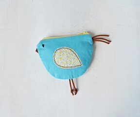 Cute handmade blue bird zipper pouch