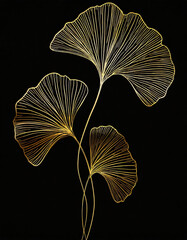 Liście ginko biloba, miłorząb, dekoracja ścienna, tło, generative ai