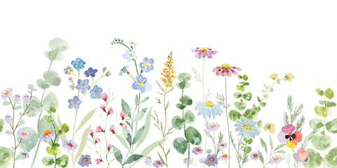 watercolor arrangements with small flower. Botanical illustration minimal style. - obrazy, fototapety, plakaty