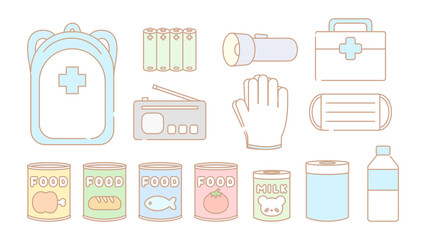 簡易的な防災備蓄イラストセット★PNG