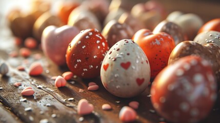  a close up of a bunch of eggs on a table with sprinkles on the top of them.