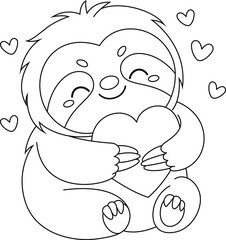 Cute sloth with heart illustration coloring page  