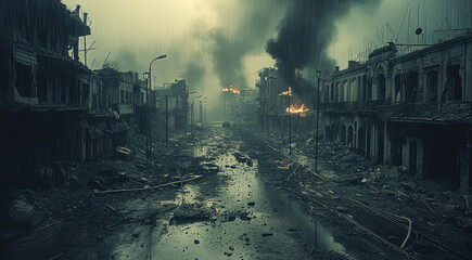 The devastated streets in the aftermath of the insurrection. Generative AI. - obrazy, fototapety, plakaty