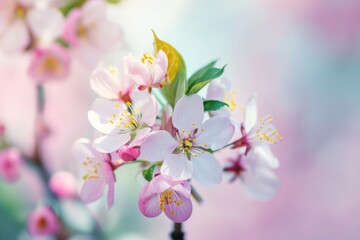 Blooming fruit tree branch, floral spring background