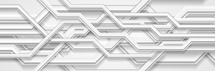 White grey paper stripes abstract geometric corporate background. Vector tech banner design