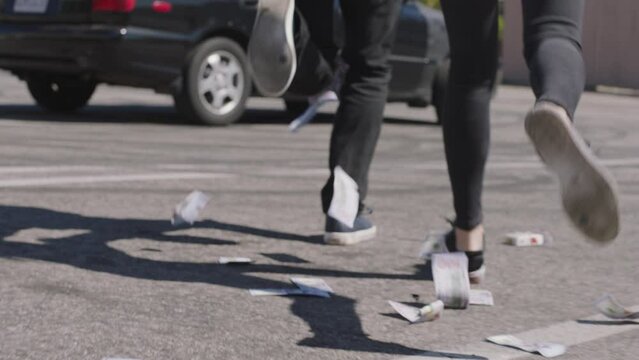 Bonnie and Clyde getaway -Running on Street With Papers Scattered on the Ground- true crime