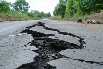 Asphalt road with long crack