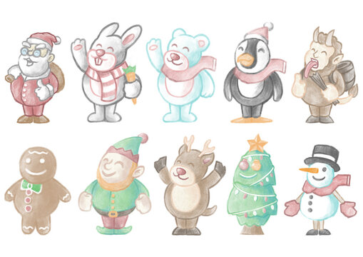Hand drawing christmas winter characters
