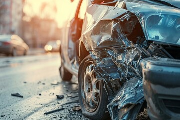 Close-up of a broken car after an accident - obrazy, fototapety, plakaty