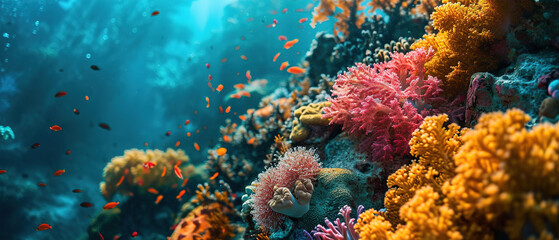 Fototapeta na wymiar corals Wallpaper, uderwater life, with empty copy space