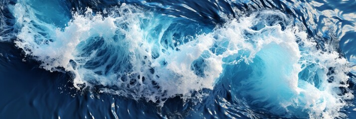 In a close-up view, dynamic ocean waves surge, forming intricate patterns of white foam, capturing the raw energy and movement of the sea in vivid detail.