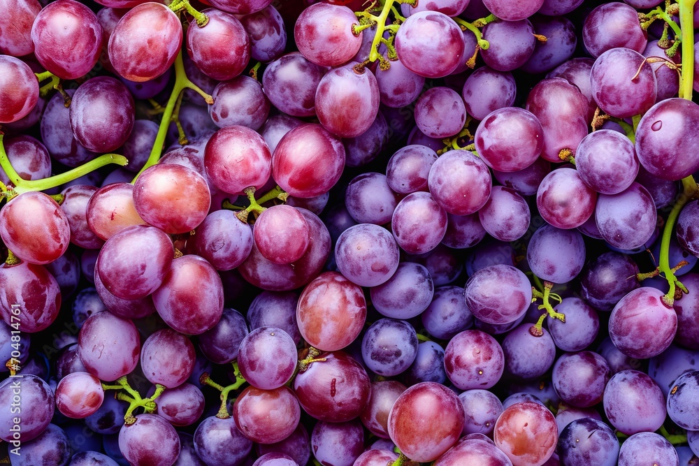 Wall mural close up of fresh grapes with water drops, top view