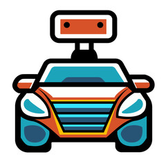 Modern icon of electric car with unique colors and shapes.