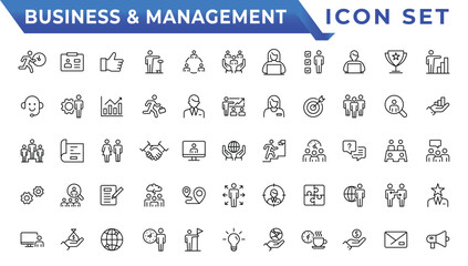 Business people, human resources, office management - thin line web icon set. Outline icons collection - obrazy, fototapety, plakaty