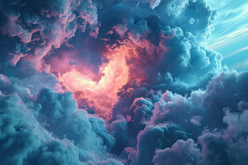 Fototapeta na wymiar Colorful clouds form into heart shape. Valentine's day