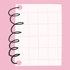Paper note. Blank. Template. Hand drawn flat vector illustrations on pink background.