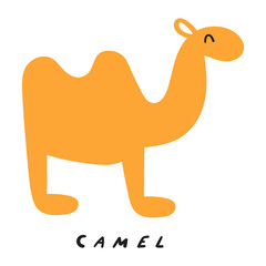 Cute friendly camel. Kids art. Animal. Flat isolated vector illustration on white background.
