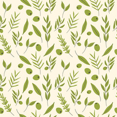 Green olives seamless pattern - obrazy, fototapety, plakaty