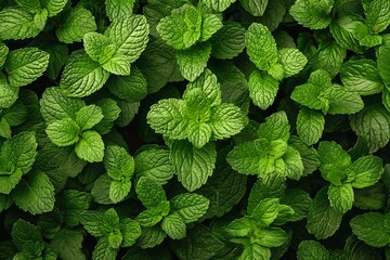 Mint leaves background. top view - obrazy, fototapety, plakaty