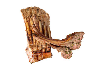 Top view of Grilled lamb chops on white background