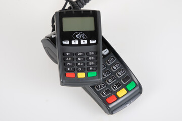 bank terminal for payment by chip and magnetic bank card in a store