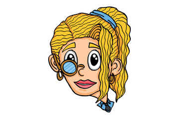 Smiling Blonde Female use glasses Caricature Cartoon Characters