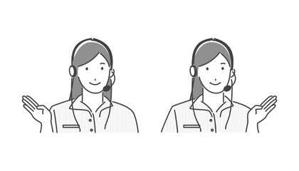Obraz premium カスタマーセンターの女性のシンプルな線画イラスト