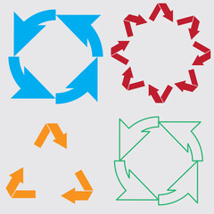 Colorful Circular Arrows Set with 2, 3, 4, 5 Segments. Arrows following a circle path.