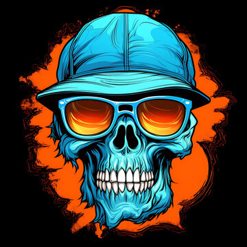 cool-faced skull wearing stylish glasses and a cap hat