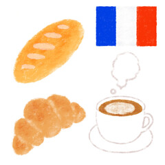 フランスの食べ物のイラスト　クレヨンタッチ