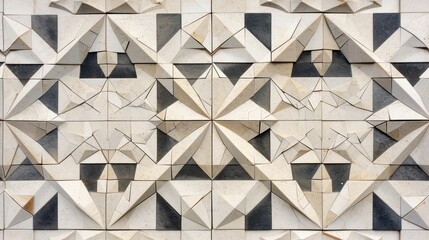  a close up of a wall made up of many different shapes and sizes of blocks of white, black, and grey.