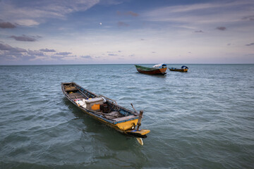 Traditional fishermen boat at the coast of Havelock island in Andaman islands archipelago