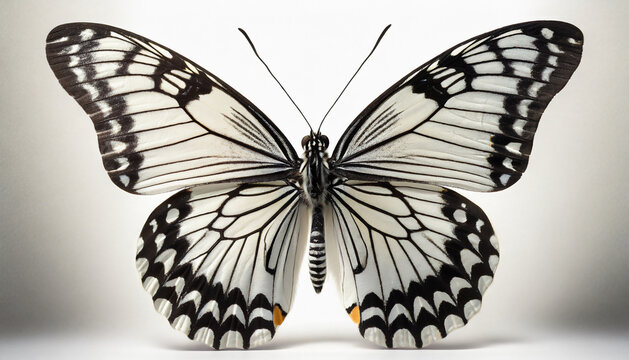 White butterfly with a black pattern, isolated on a white background