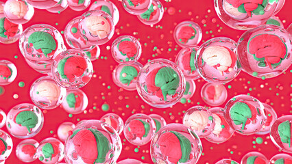 Art background of a brain bubbles factory