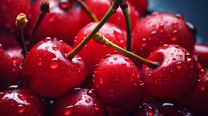 Fresh Cherries Glistening with Moisture