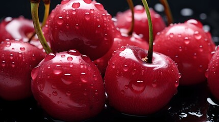 Fresh Cherries Glistening with Moisture