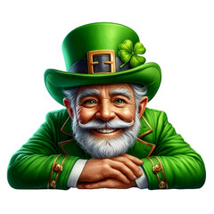 A happy modern day Leprechaun celebrating St. Patrick's Day isolated on a transparent background