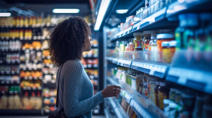 Naklejka premium Young woman shopping at a supermarket store