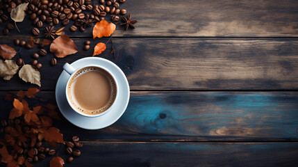 Cup of coffee and tea on wooden background