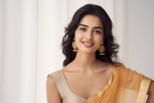 Portrait of beautiful young indian girl with traditional Indian costume