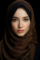Portrait of beautiful young muslim girl on black wall studio