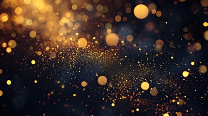 Fototapeta na wymiar Abstract festive dark background with gold glitter and bokeh. New year, birthday, event, holiday's celebration.