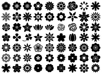 Flower vector silhouette icon collection - obrazy, fototapety, plakaty