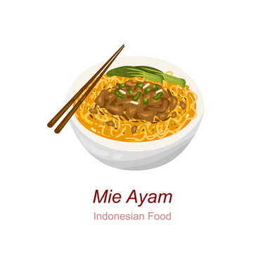 Indonesian Food Mie Ayam or chicken noodle illustration