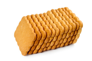 Stack of rectangular shortbread cookies on white background. Lots of cookies isolated on white background.