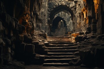 A long staircase leading up from the dungeon.