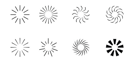 Set of sunburst. Vintage sunburst line icons. Elements for logo, tag, emblem, banner. Vector illustration.