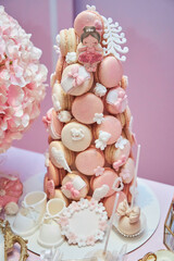 Delicious candy bar decoration. Food and sweets. Confectionery products. Children's birthday party. Event decor