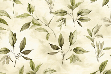 Botanical Watercolor Leaves Seamless Background Illustration